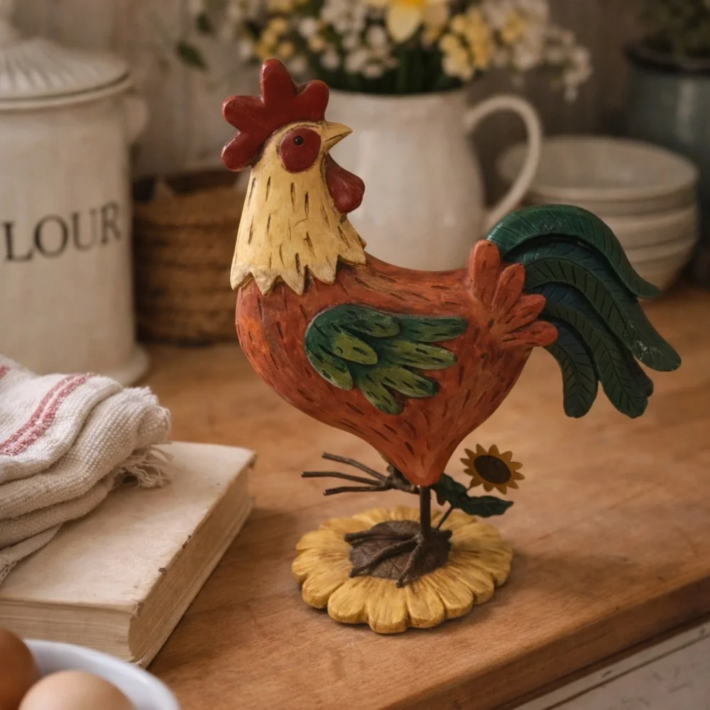 Vintage Rustic Rooster Figurine Farmhouse Country Wood Decor 13” Tall